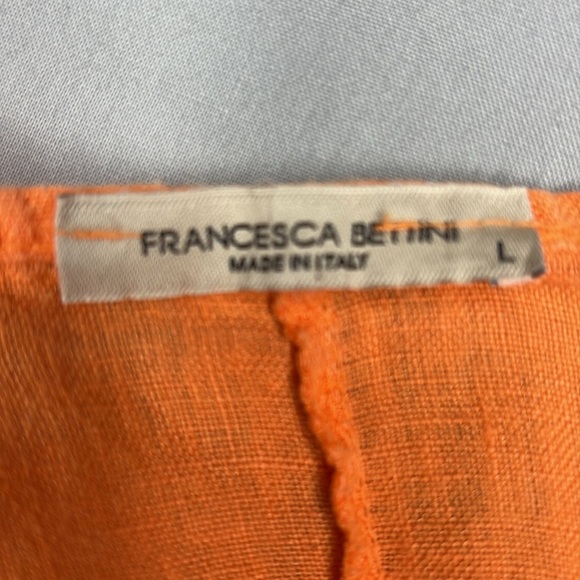 Francesca Bettini Orange Sleeveless V Neck 100% Linen Midi Dress Womens Size L - Picture 6 of 8